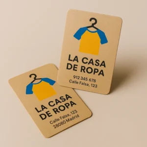Dos tarjetas de visita papel kraft de la marca la casa de la ropa 